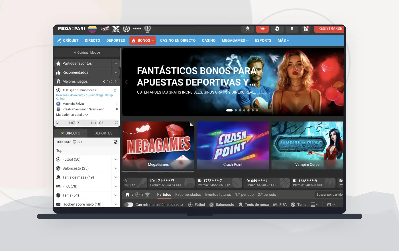 Sitio de casino recién lanzado con banner de bono de bienvenida y catálogo de juegos